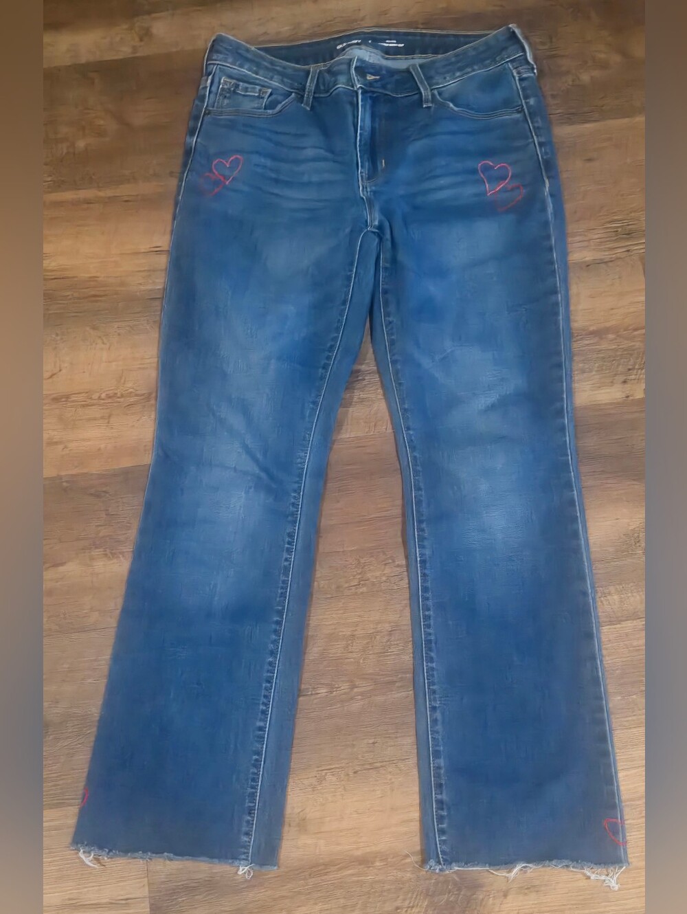 Old Navy Blue Women's Straight-Leg Jeans with Heart Embroidery